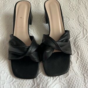 Black Faux Leather Women's Slide Sandals